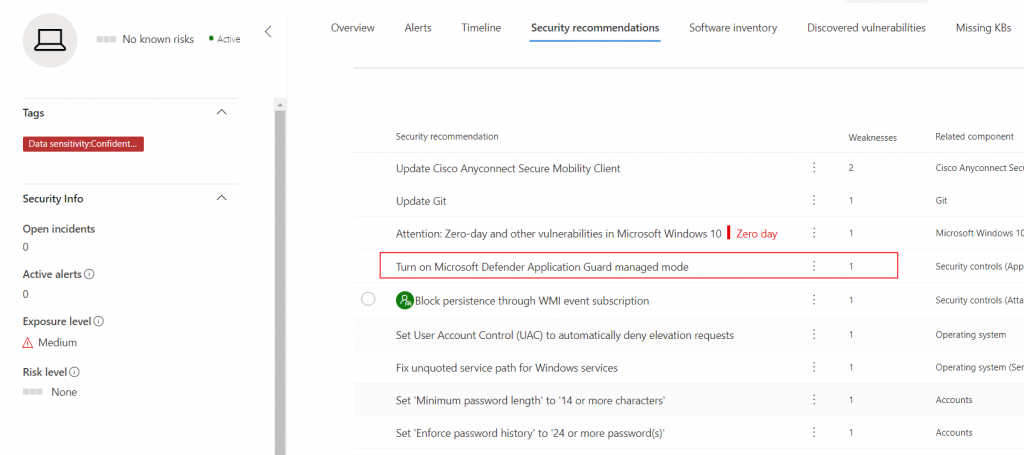 Microsoft Defender security recommendations Mitigation